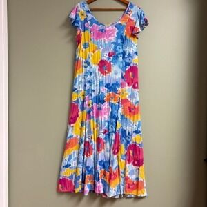 VTG Jams World Midi Maxi Dress Sz XL Floral Splash Colorful Vibrant Hippie *flaw